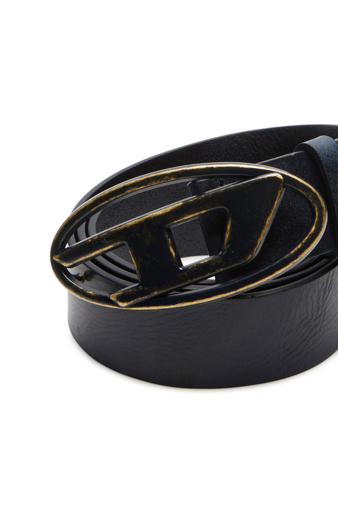 Leather belt with oxidised logo buckle (2)