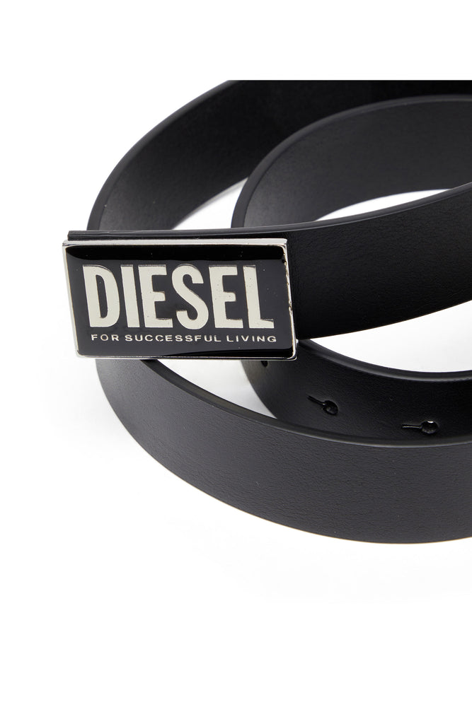 Leather belt with glossy logo buckle (2)