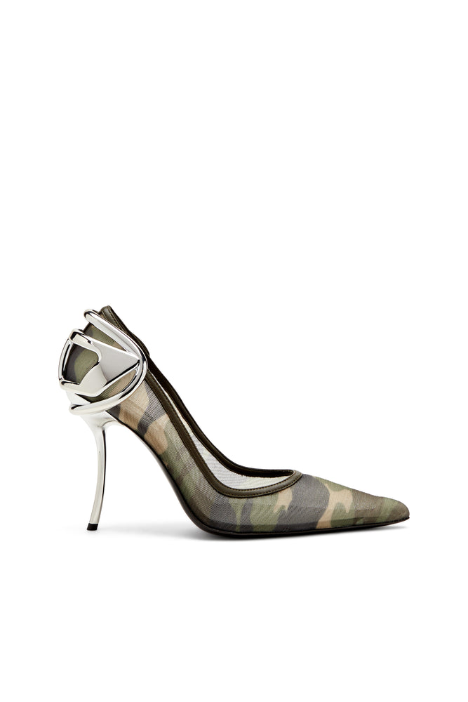 D-Ten&Half-Camo-mesh pumps with curved heel