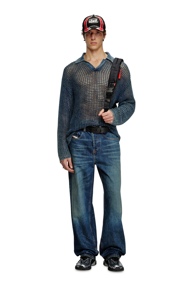 Open-knit polo jumper in denim yarn (3)