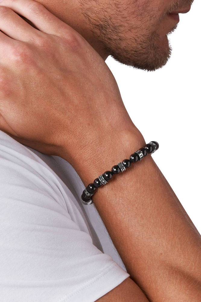 Beaded Black Line Agate Bracelet (1)