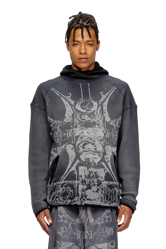 Faded waffle hoodie with graphic print | Diesel Online