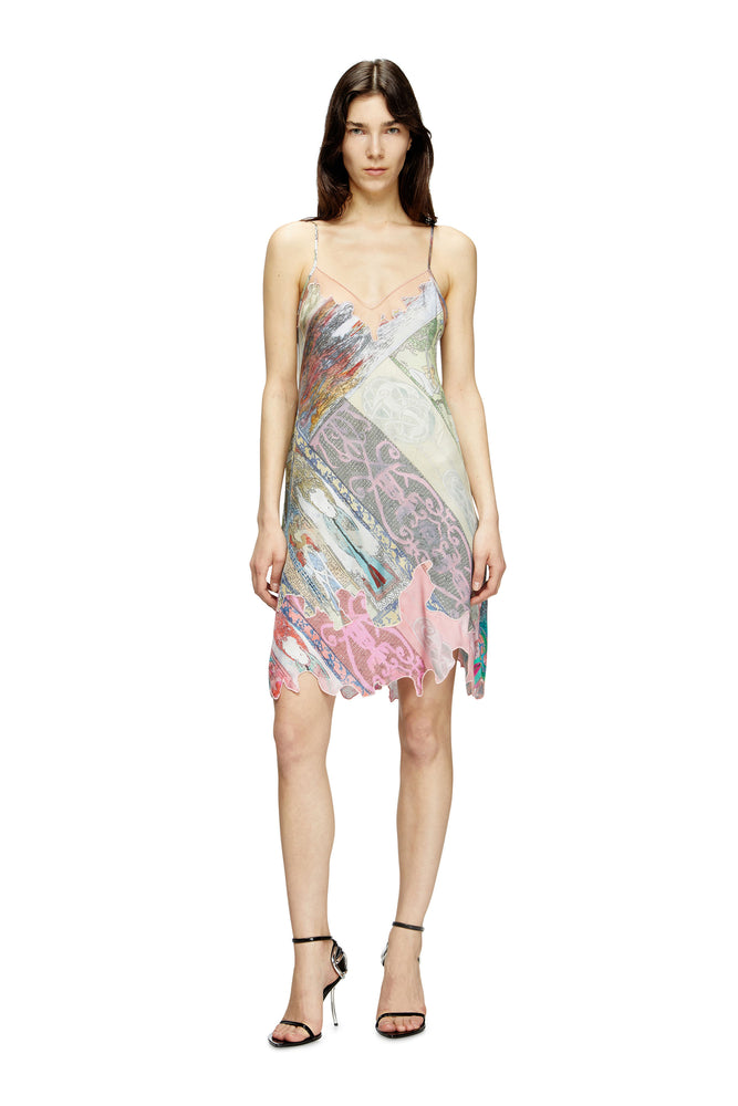 Viscose slip dress with Heraldic print