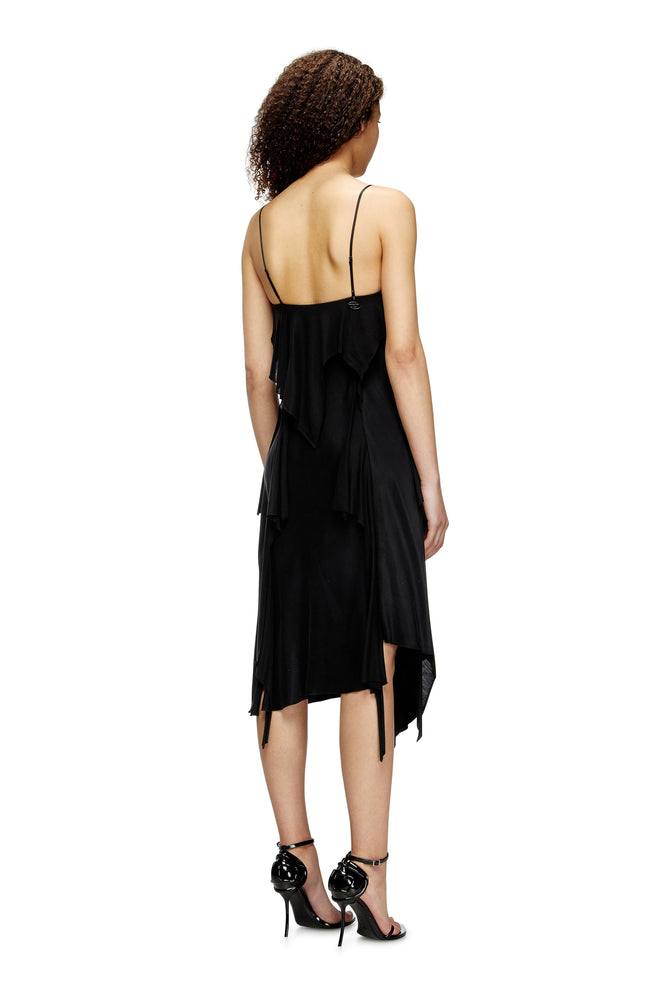 Satin dress with raw-cut flounces (1)