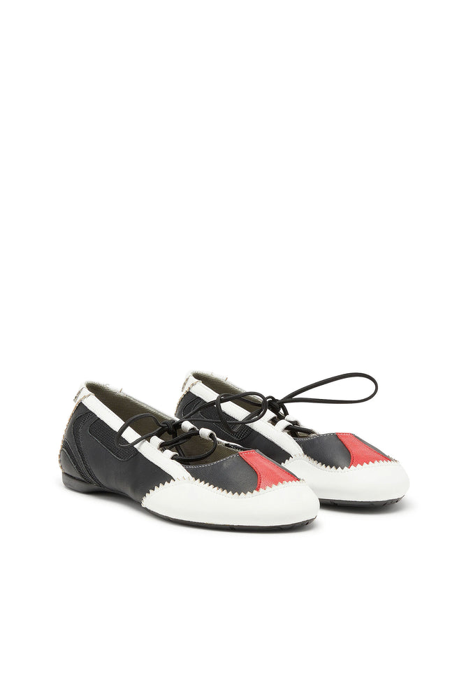 D-Mile-Lace-up ballet flats in leather and mesh (1)