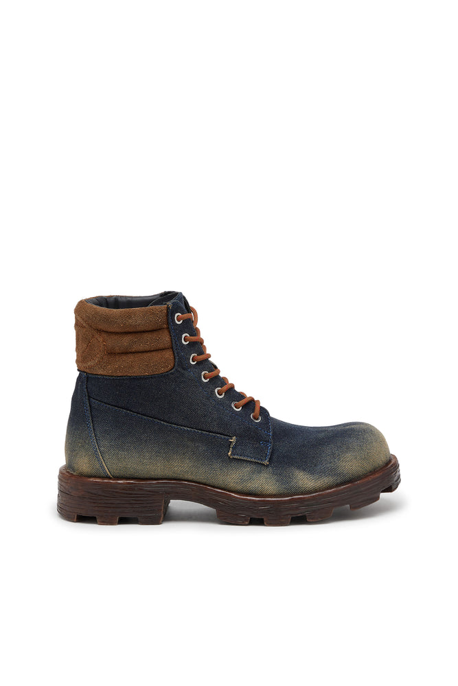 D-Hammer-Combat boots in denim and suede