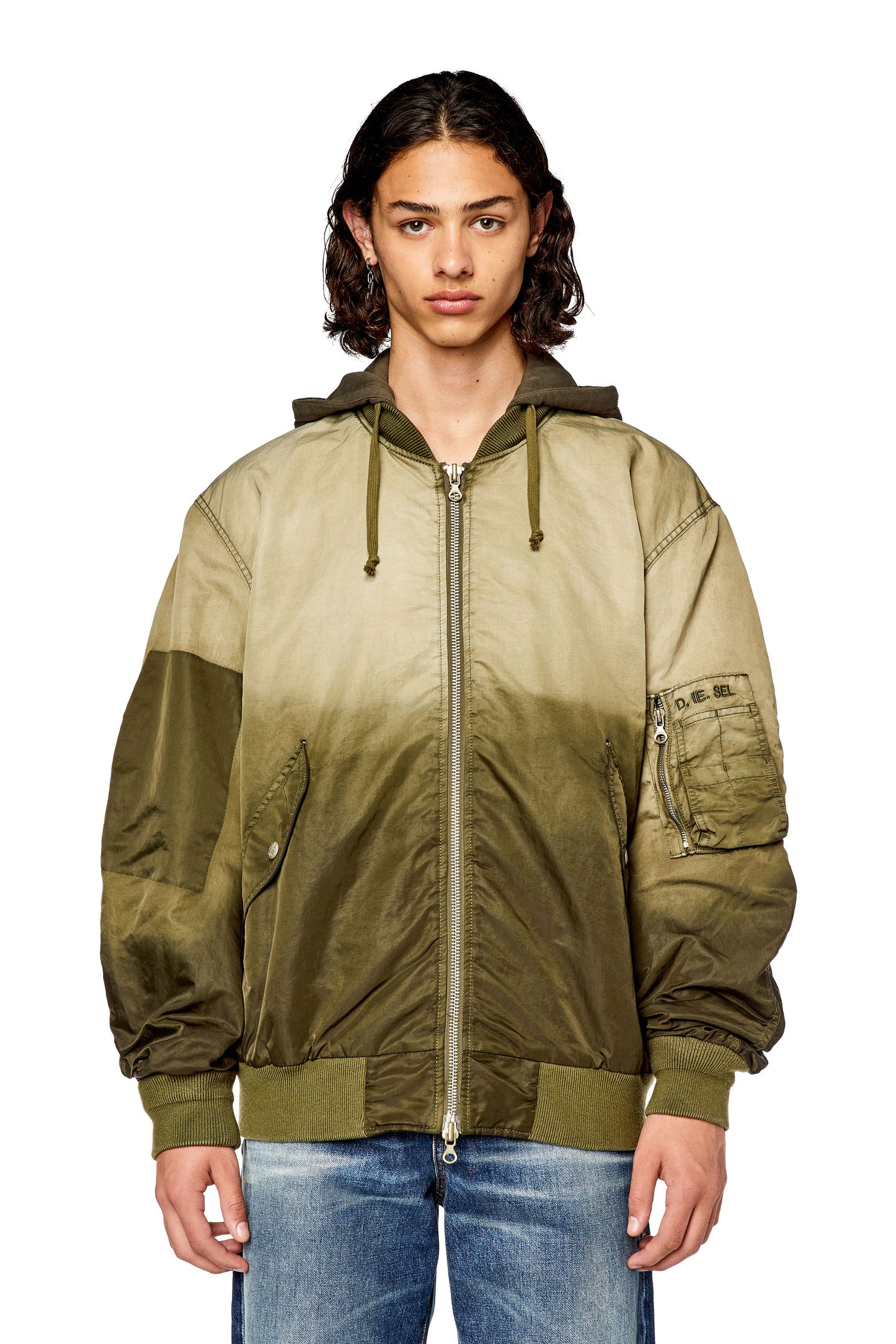 Hooded bomber in treated nylon satin (2)