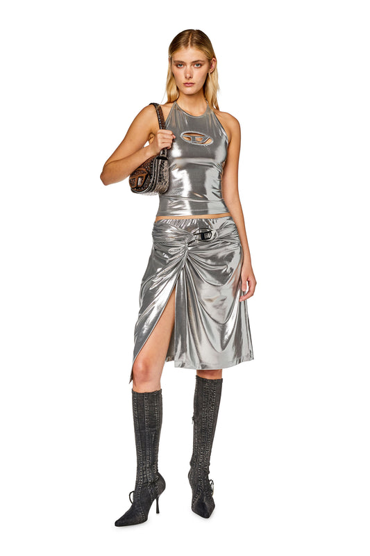 Draped midi skirt with foil coating (2)