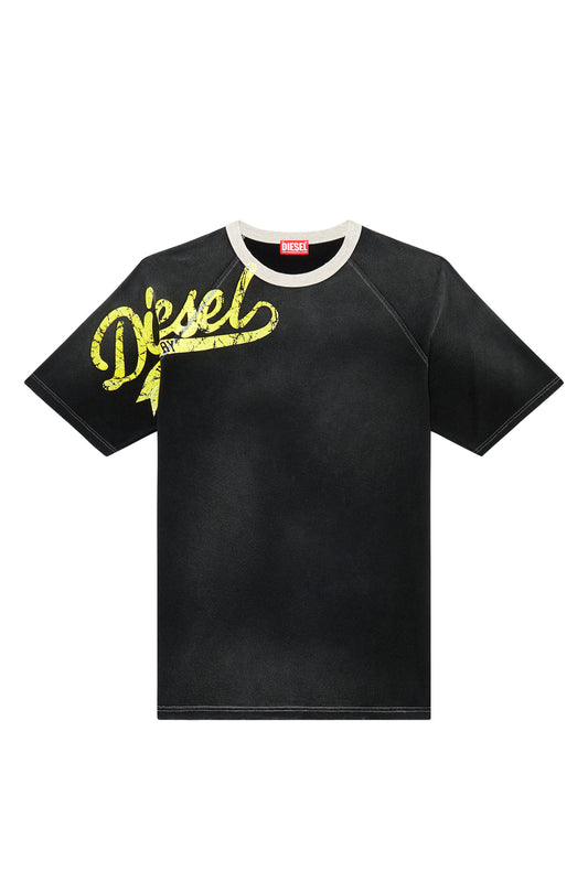 Faded jersey T-shirt with flocked logos (2)