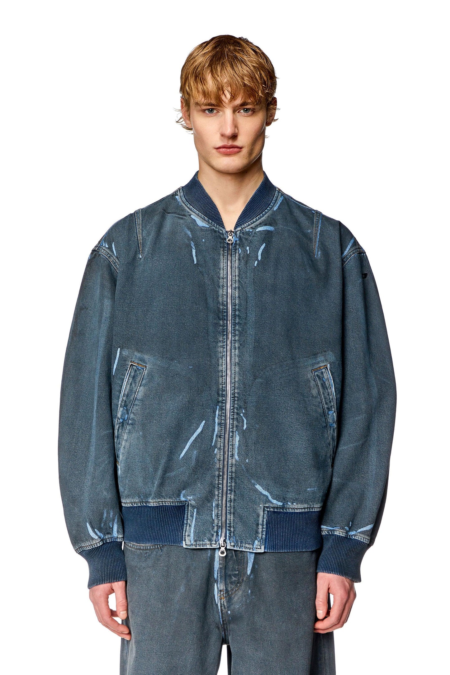 Bomber jacket in used-effect coated denim & 8058992391769 & 8058992391776 & 8058992391783