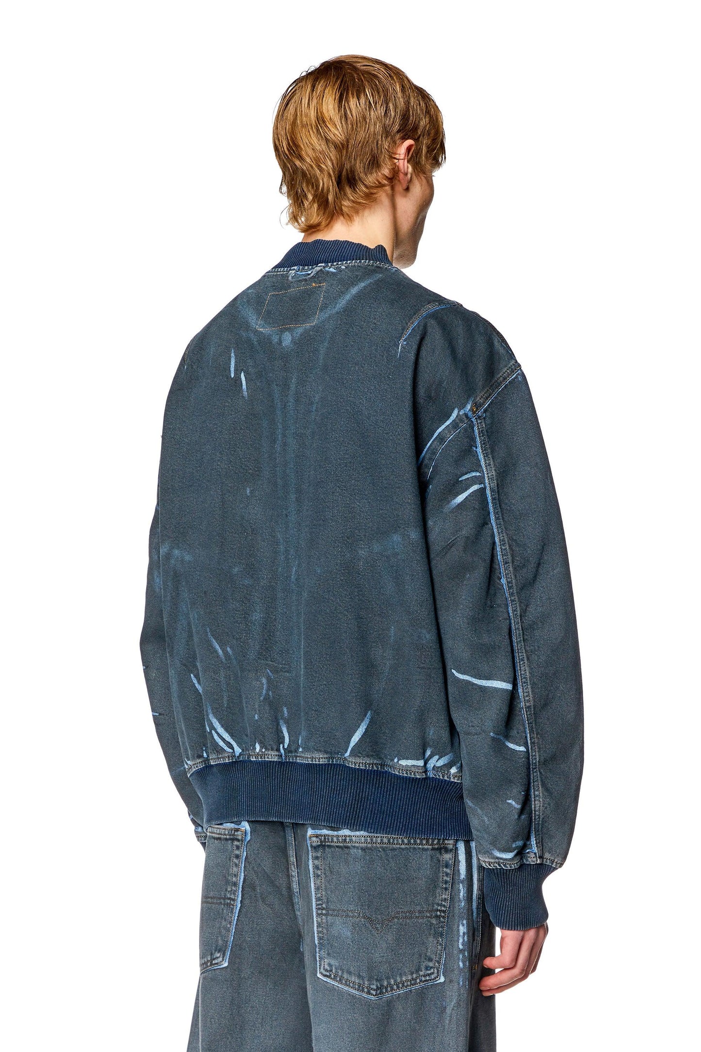 Bomber jacket in used-effect coated denim (1)