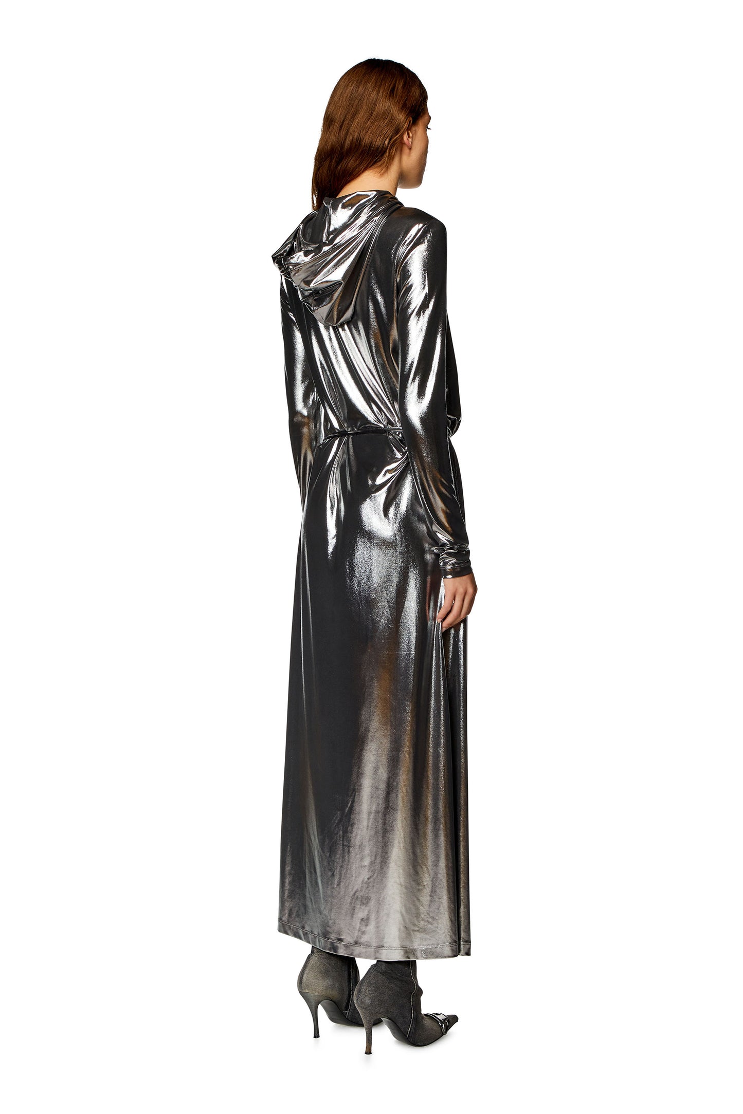 Hooded maxi dress in metallic jersey (1)