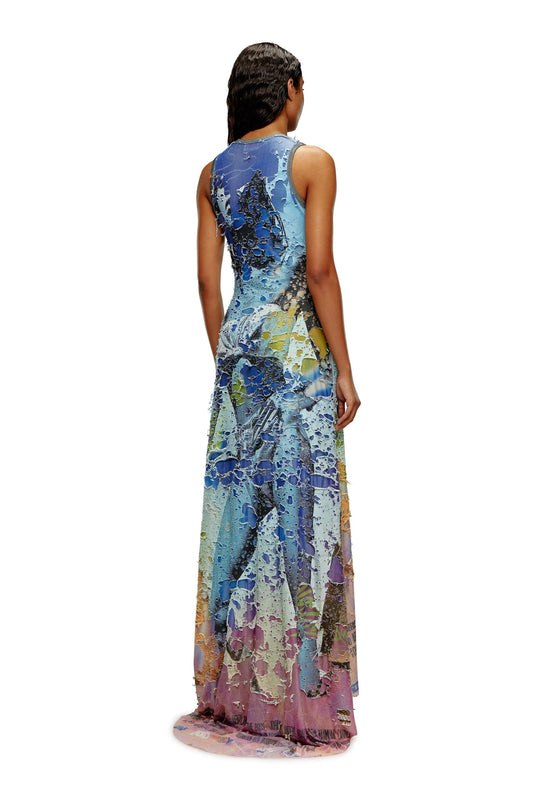 Destroyed jersey gown with poster print (2)