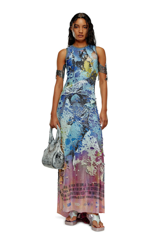 Destroyed jersey gown with poster print & 8058992593507