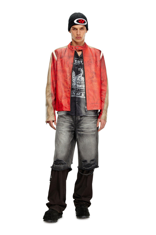 Dirty-effect leather biker jacket (3)