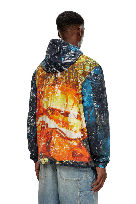 Hooded windbreaker with poster print (1)