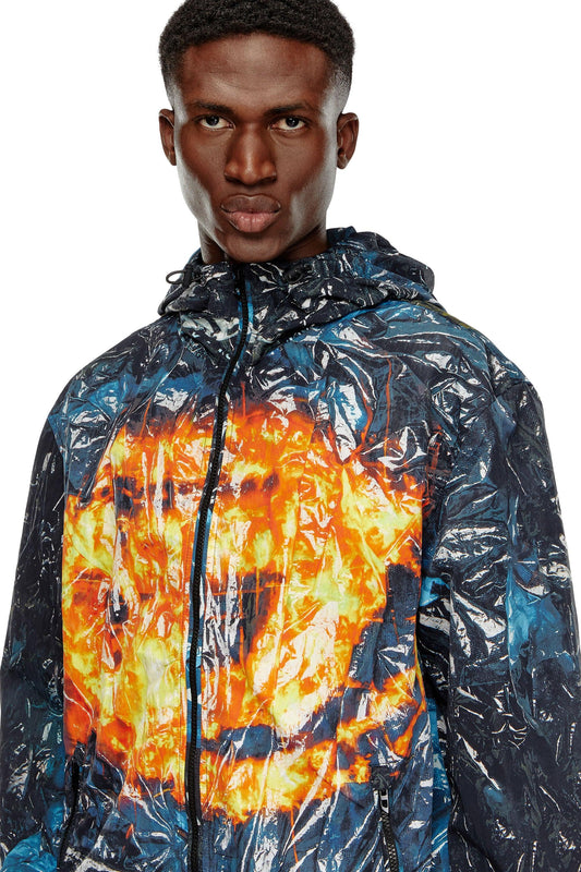 Hooded windbreaker with poster print (2)