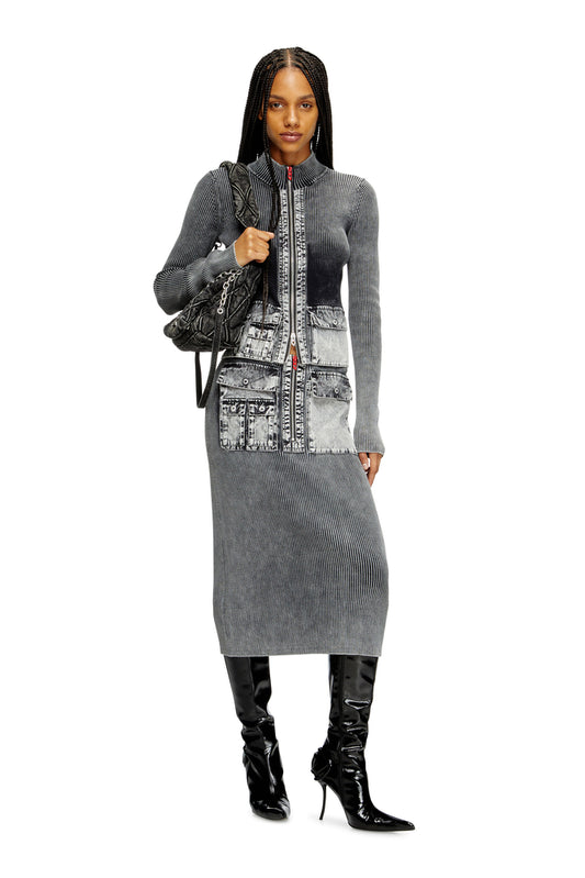 Knit Midi Skirt With Denim Cargo Pockets (2)