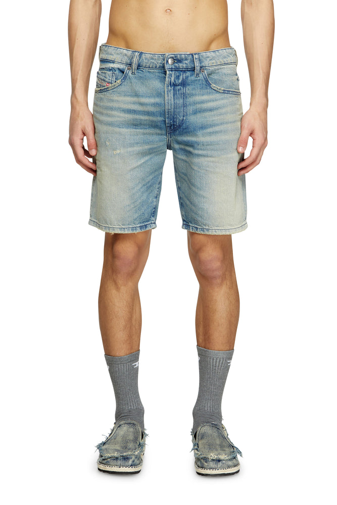 Slim shorts in worn-effect denim