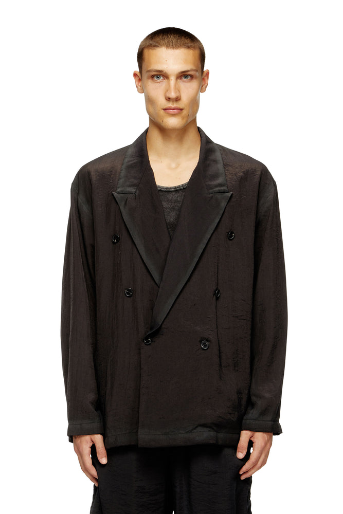 Double-breasted blazer in wrinkled shell