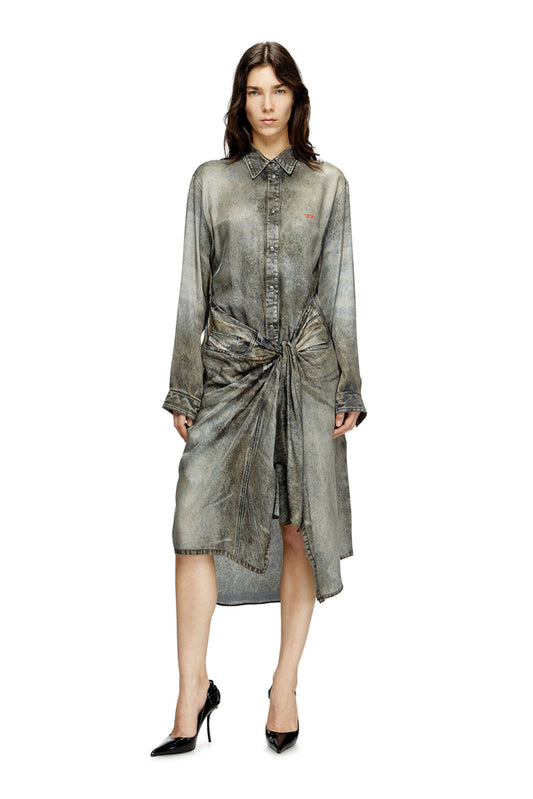 Wrap dress in denim-look viscose