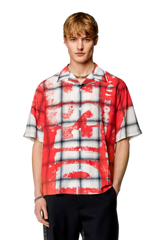 Check bowling shirt with fading logo