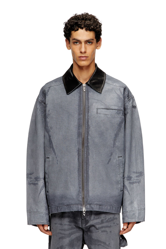 Canvas coach jacket with leather collar