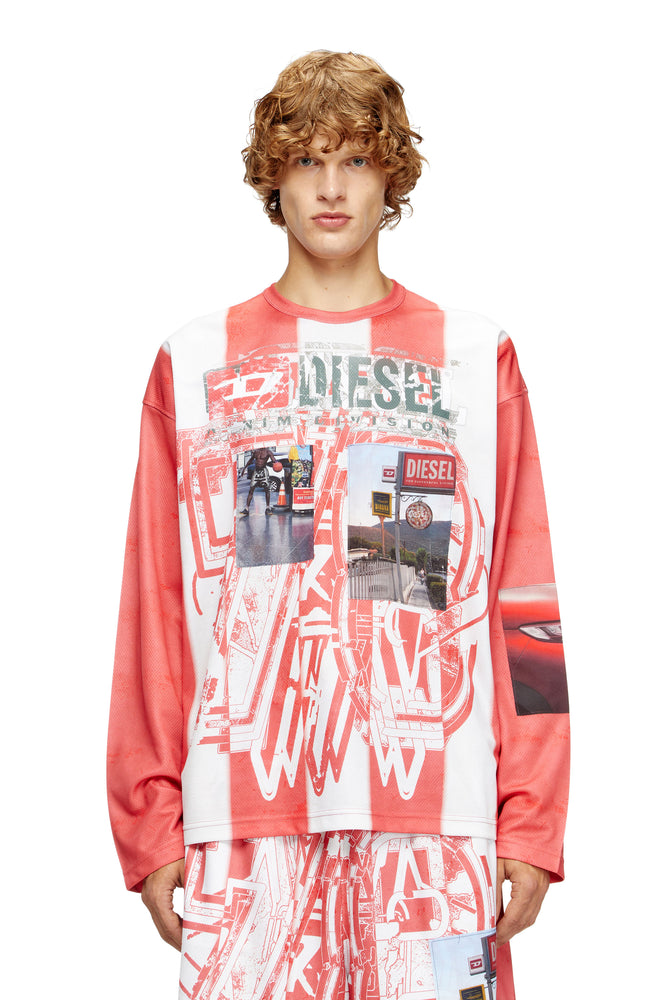 Striped long-sleeve T-shirt with photo patches