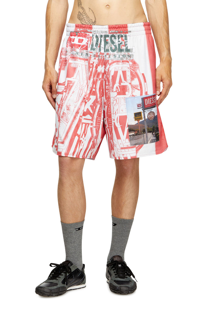 Striped shorts with photo patches