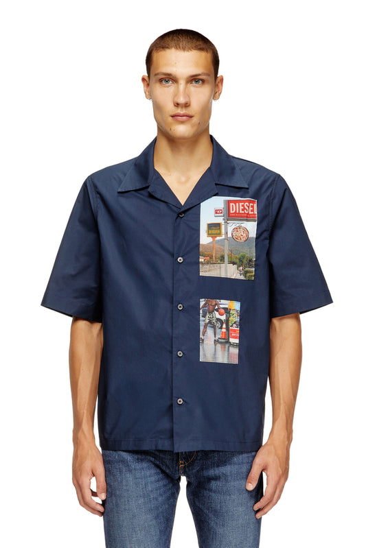 Short-sleeve shirt with logo photo patches
