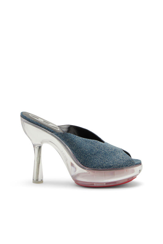 D-Lake-Platform mules in denim and plexiglass