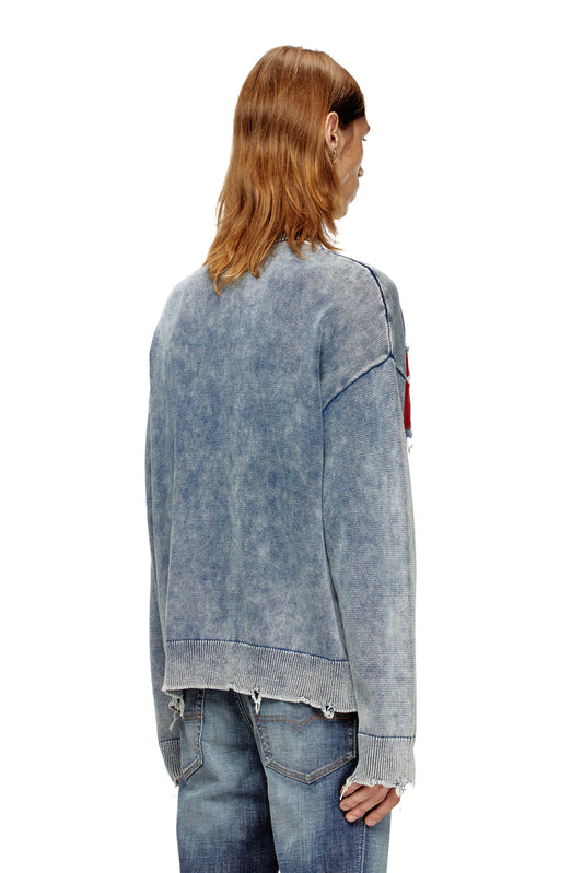 Cotton jumper with denim logo patch (1)