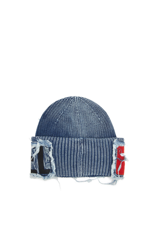 Denim effect beanie with bold patch detail (1)