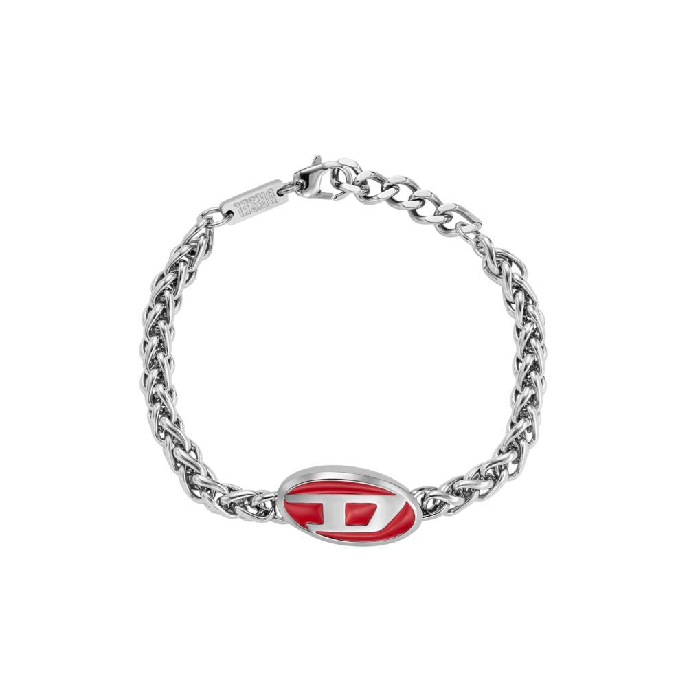 Red Lacquer and Stainless Steel Chain Bracelet