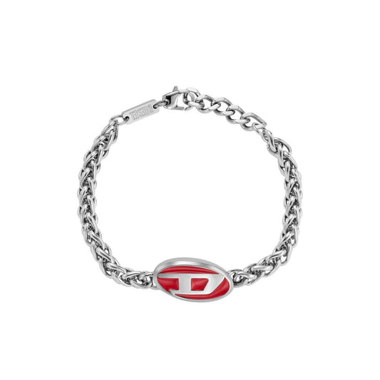 Red Lacquer and Stainless Steel Chain Bracelet