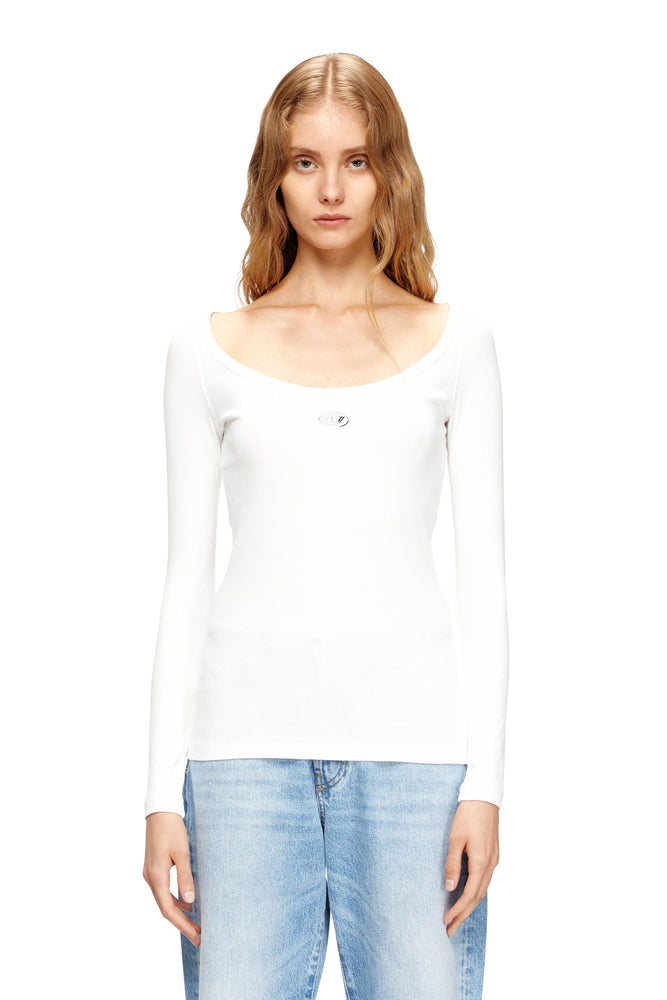 Long sleeve ribbed top with metallic Oval D