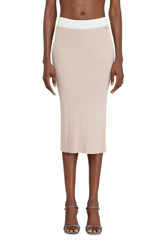 Ribbed knit skirt with contrast waistband