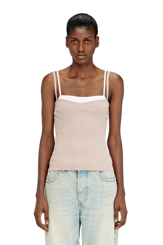 Layered cami top in ribbed knit