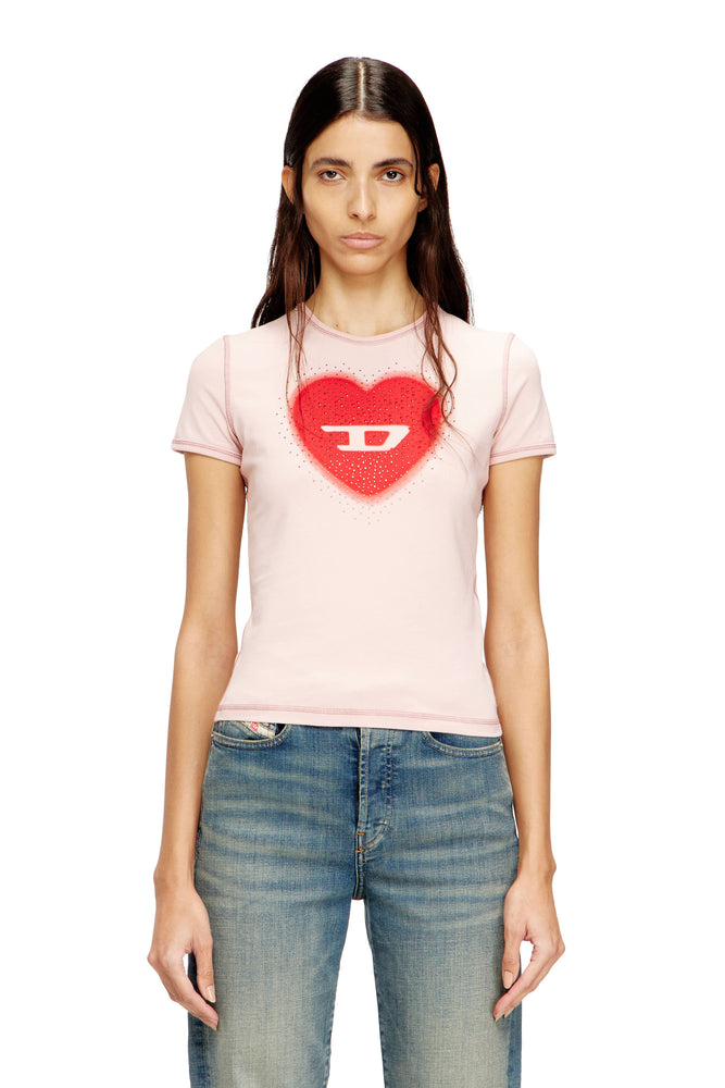 Slim T-shirt with heart print and studs