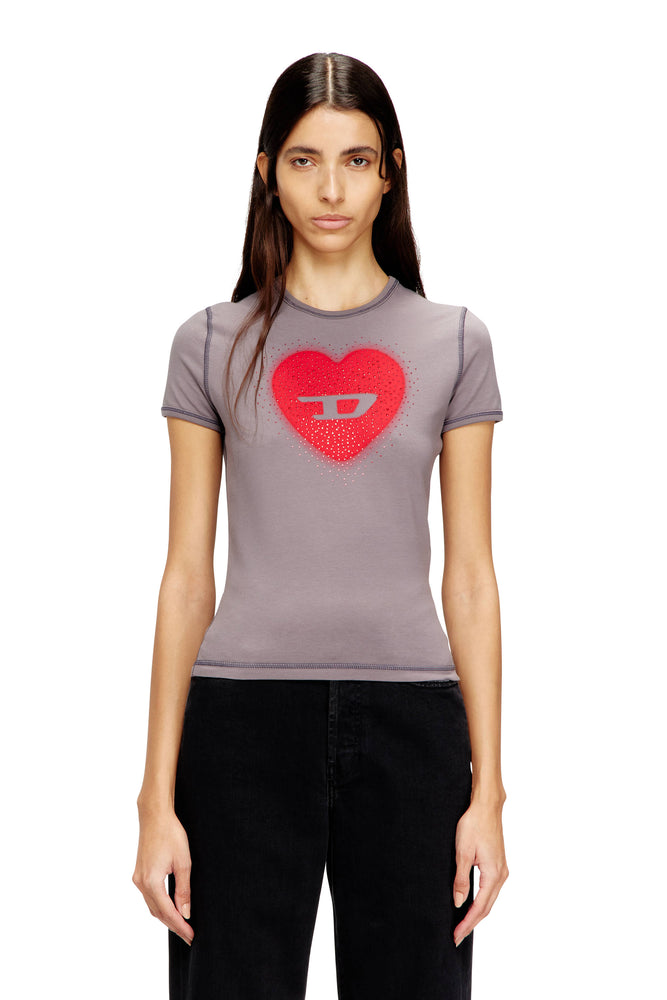 Slim T-shirt with heart print and studs