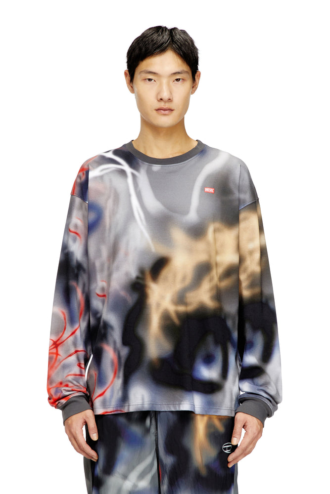 Long-sleeve graffiti-print T-shirt