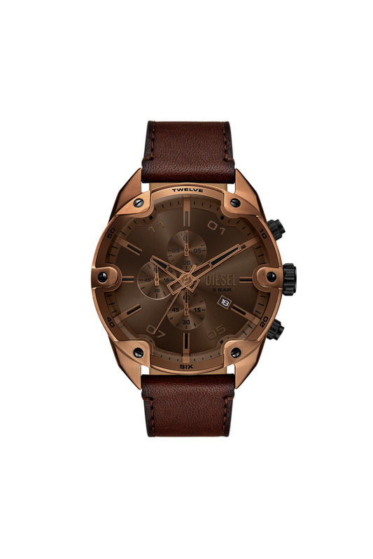 Spiked Chronograph Brown Leather Watch