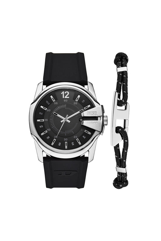 Master Chief Three-Hand Date Black Silicone Watch And Cord Bracelet Set