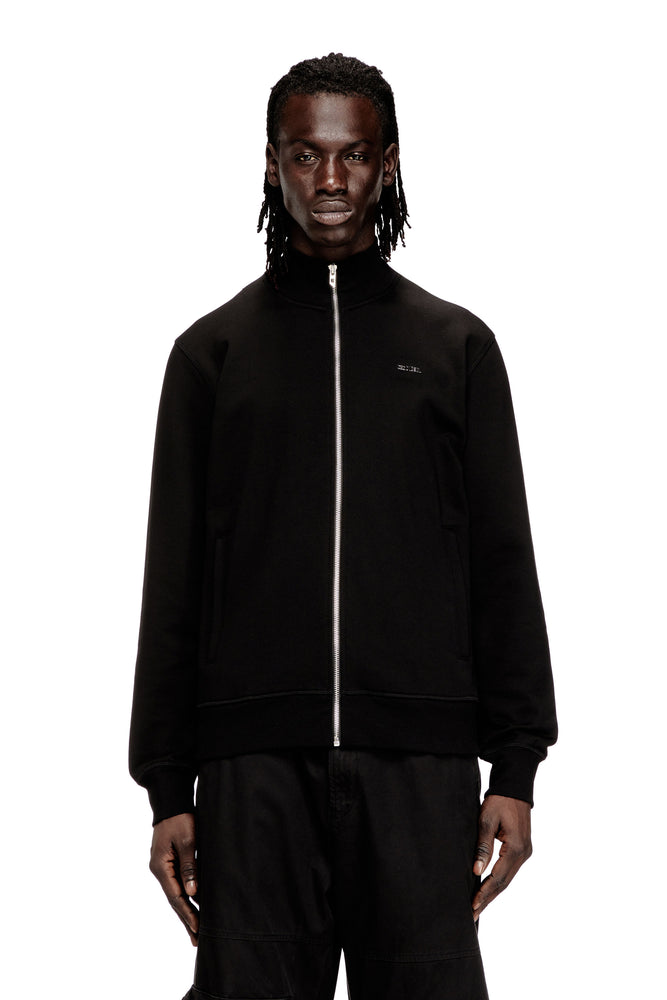 Zipped sweatshirt with metal Diesel plaque