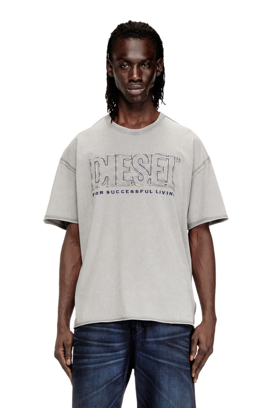 T-shirt with appliqué logo and raw edge