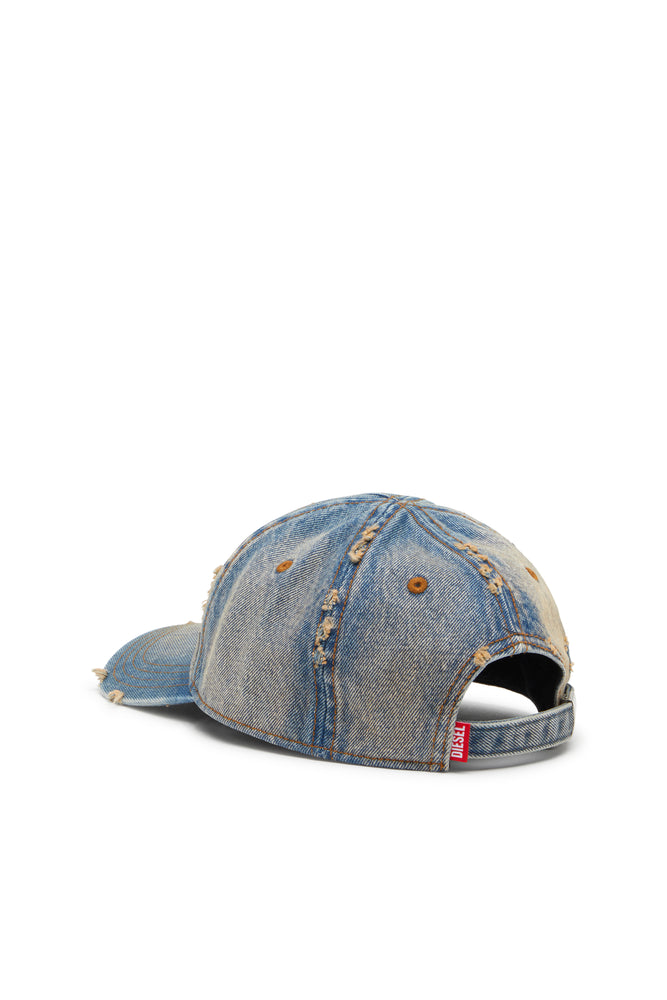Denim cap with frayed details and embroidered logo (1)