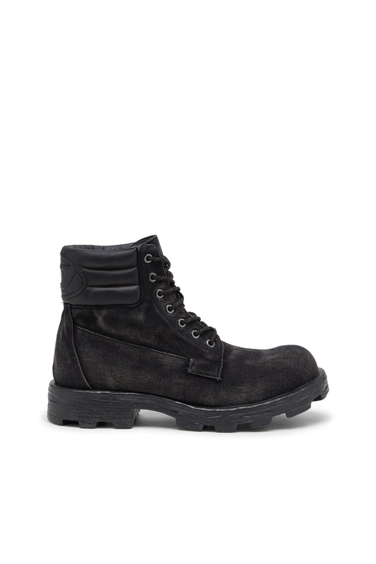 D-Hammer-Combat boots in denim and leather