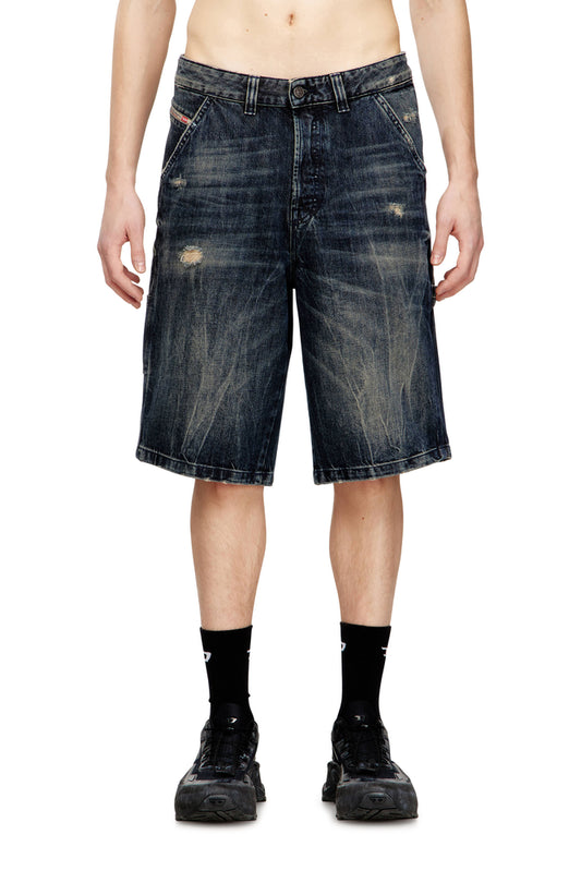 Relaxed denim shorts with abrasions
