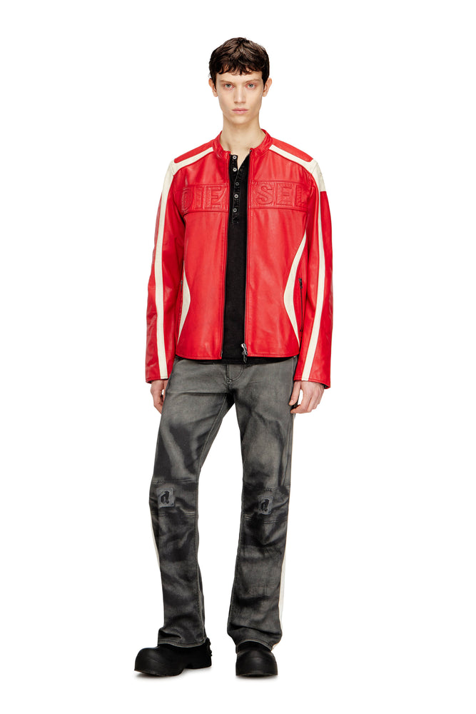 Colour-block leather biker jacket (3)