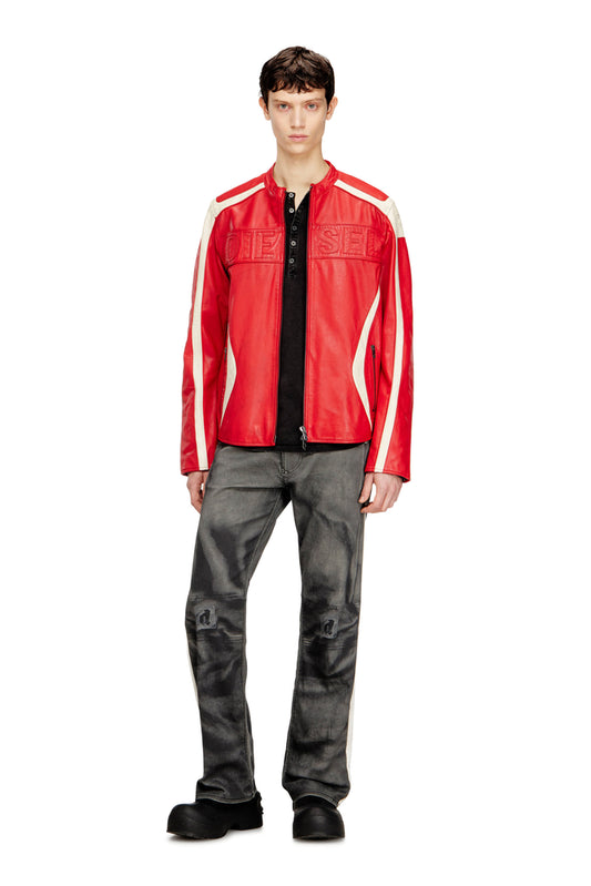 Colour-block leather biker jacket (3)